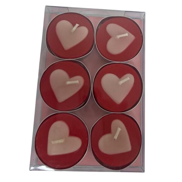 Crate & Barrel Red/Pink Heart Tea Light Candle Box of 6 new NIB! - Picture 1 of 5